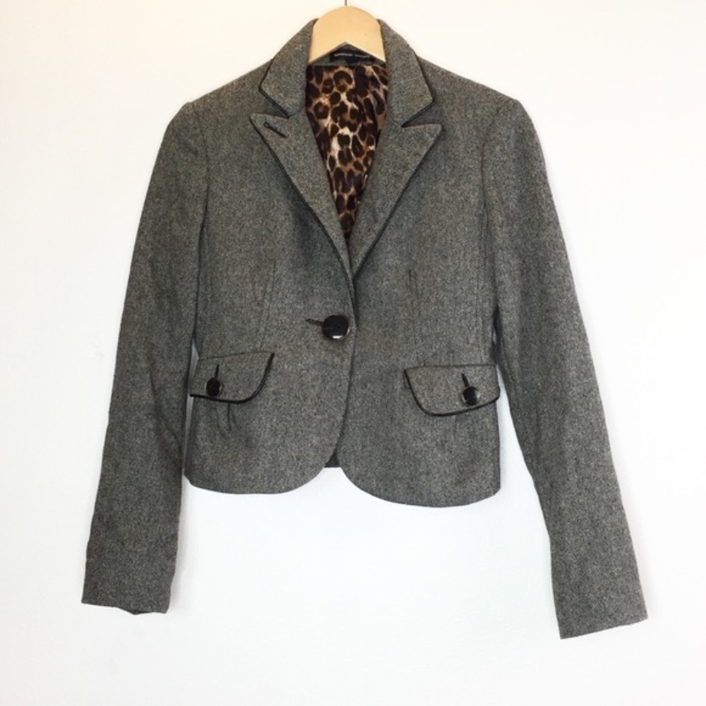 Express Black Gray Leopard Button Blazer - image 1
